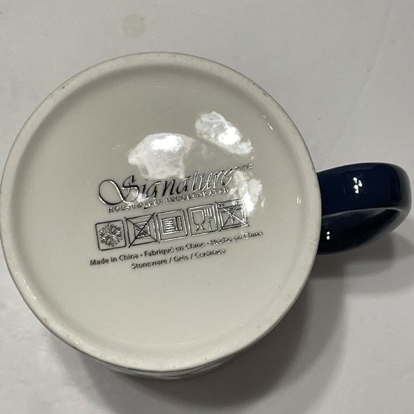 Signature Hipster Cat Kitten Flower Ceramic Coffee Mug Tea Cup Blue Rim 14oz - Picture 4 of 7